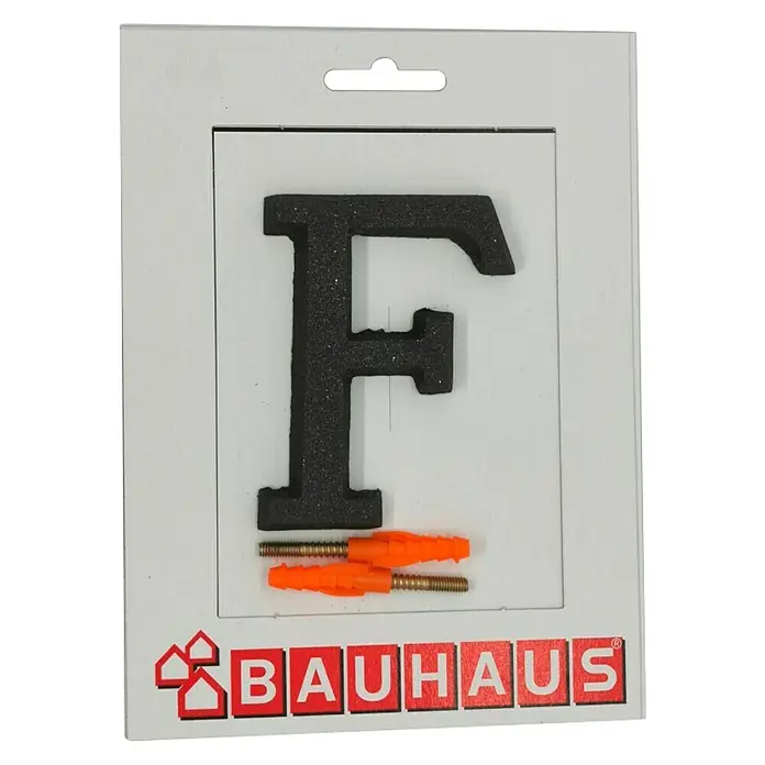 Kućni broj F - Visina: 80 mm, Crne boje, Aluminij - Pogled sprijeda