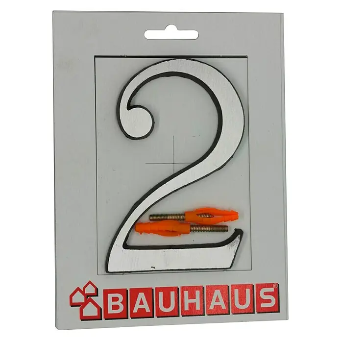 Kućni broj 2 - Visina: 115 mm, Srebrne boje, Aluminij - Pogled sprijeda