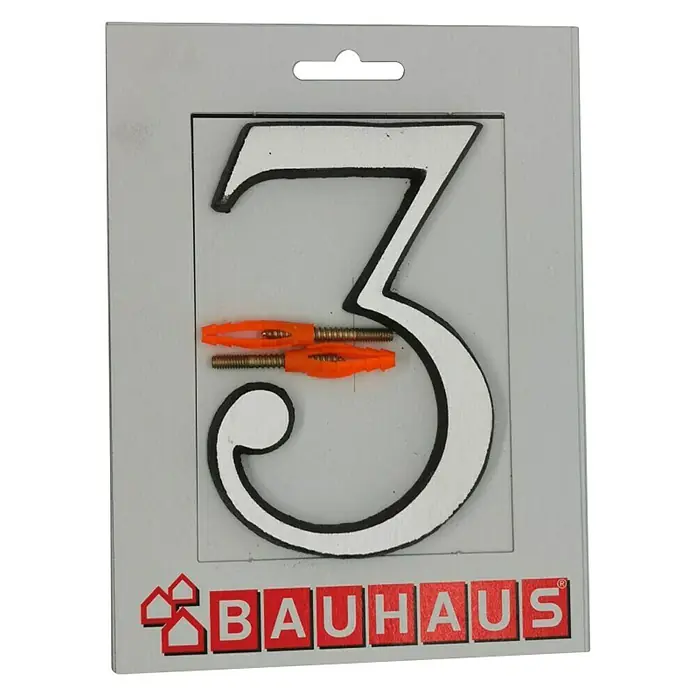Kućni broj 3 - Visina: 115 mm, Srebrne boje, Aluminij - Pogled sprijeda