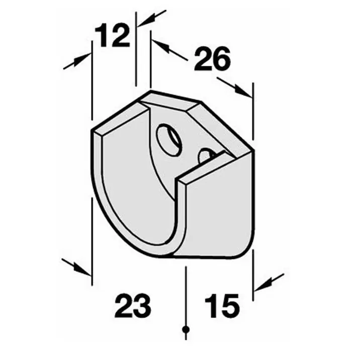 Stabilit Soporte de barra para ropa - L x An x Al: 12 x 26 x 15 mm, Diámetro cilindro: 18 mm, Plástico - Dibujo técnico