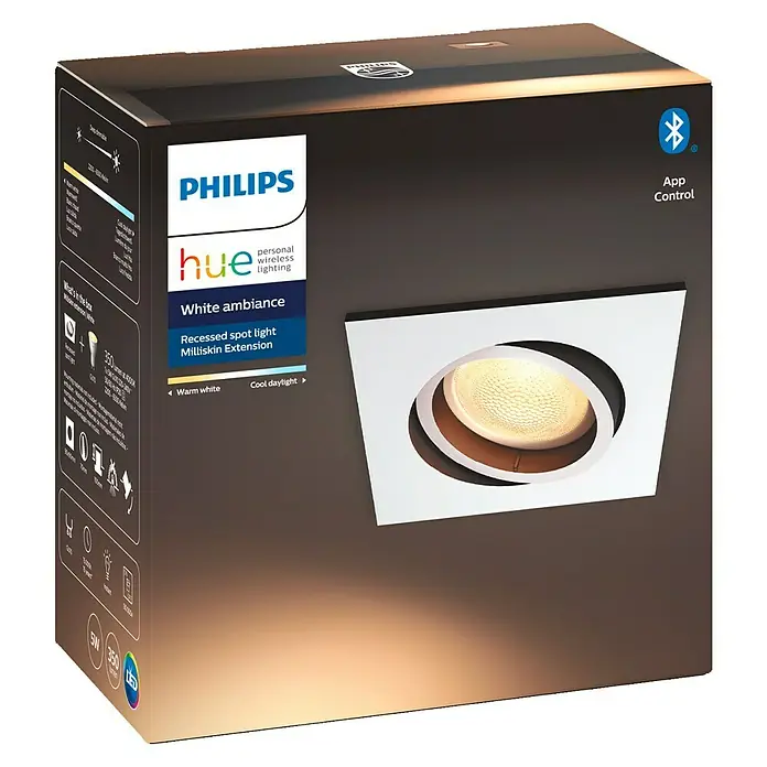 Philips Hue Foco LED empotrable Milliskin - L x An x Al: 9 x 7 x 7 cm - Vista frontal