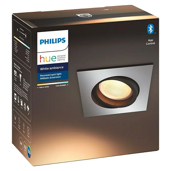 Philips Hue Foco LED empotrable Millinskin - L x An x Al: 9 x 7 x 7 cm - Vista frontal