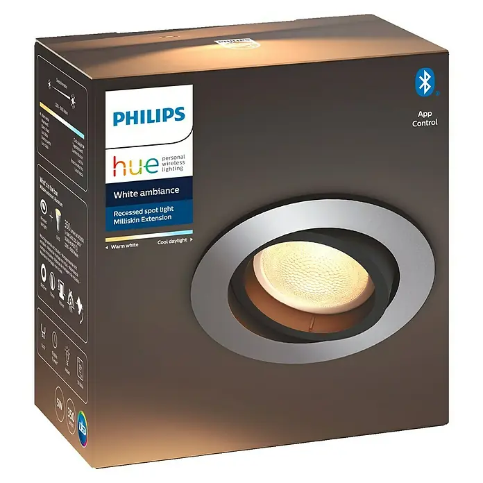 Philips Hue Downlight LED empotrable redondo Milliskin - 5 W, Ø x Al: 9 x 10 cm, Aluminio, Blanco neutro - Vista frontal
