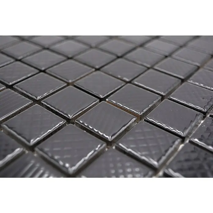 Mozaïektegel vierkant CG 123 - 29,8 x 29,8 cm, Zwart, Glanzend - Close-up