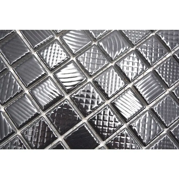 Mozaïektegel vierkant CG 123 - 29,8 x 29,8 cm, Zwart, Glanzend - Close-up