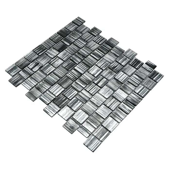 Mozaïektegel vierkant glas structuur CM CF41 - 28,6 x 31,8 cm, Zwart, Glanzend - Diagonaal zicht