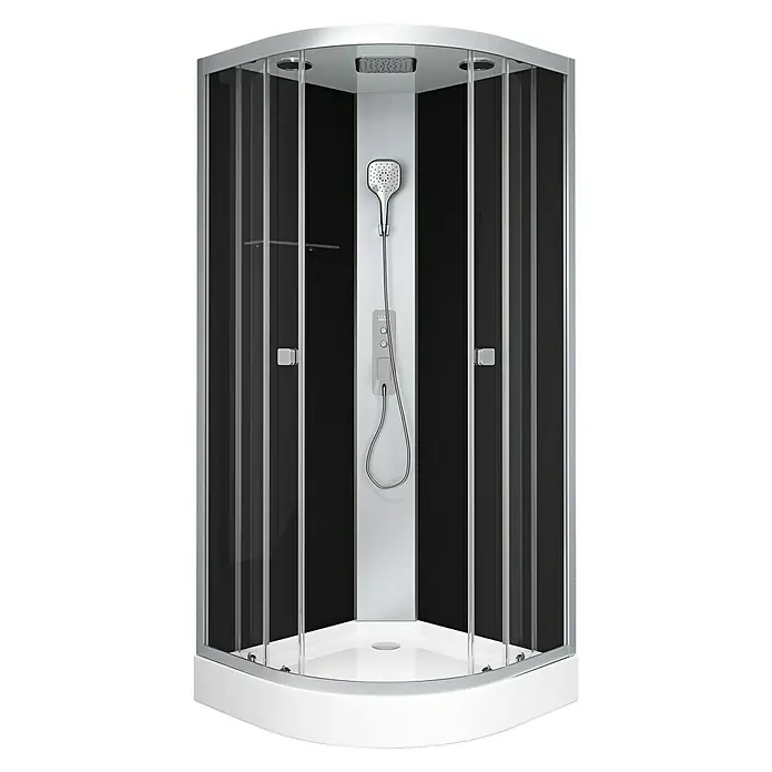 Komplettdusche Vitamine Black 2.0 - 90 x 90 x 215 cm, Gebogen, Schwarz/Silbergrau - Vorderansicht