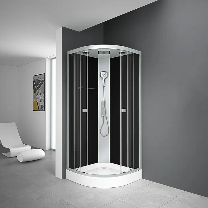 Komplettdusche Vitamine Black 2.0 - 90 x 90 x 215 cm, Gebogen, Schwarz/Silbergrau - Stimmungsaufnahme