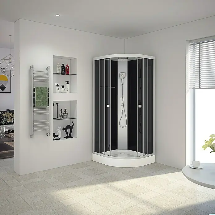 Komplettdusche Vitamine Black 2.0 - 90 x 90 x 215 cm, Gebogen, Schwarz/Silbergrau - Stimmungsaufnahme