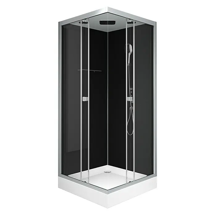 Komplettdusche Vitamine Black 2.0 - 90 x 90 x 215 cm, Eckig, Schwarz/Silbergrau - Vorderansicht