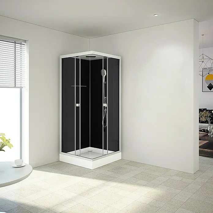 Komplettdusche Vitamine Black 2.0 - 90 x 90 x 215 cm, Eckig, Schwarz/Silbergrau - Stimmungsaufnahme