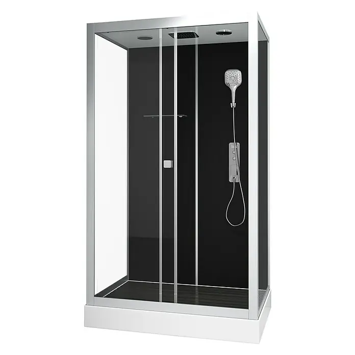 Komplettdusche Vitamine Black 2.0 Atrium - 85 x 115 x 215 cm, Schwarz/Silbergrau - Vorderansicht