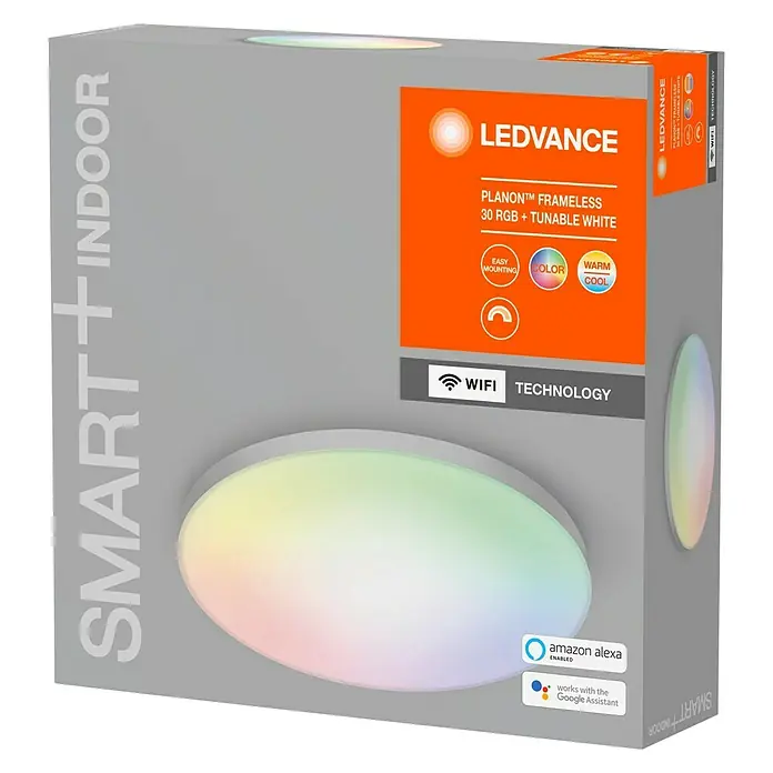 Ledvance Smart+ WiFi LED-Panel rund Framelesspanel RD CCT RGB 30cm - Ø x H: 30 cm x 69 mm, Weiß, RGB - Diagonale Ansicht