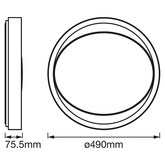 Ledvance Smart+ WiFi LED-Deckenleuchte rund Ceiling Eye CCT - 32 W, Ø x H: 490 x 75,5 mm, Grau - Skizze