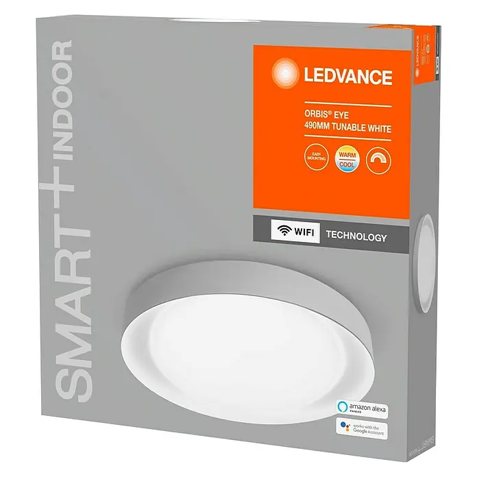 Ledvance Smart+ WiFi LED-Deckenleuchte rund Ceiling Eye CCT - 32 W, Ø x H: 490 x 75,5 mm, Grau - Diagonale Ansicht