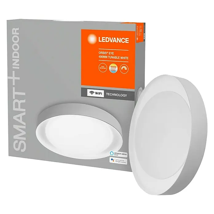Ledvance Smart+ WiFi LED-Deckenleuchte rund Ceiling Eye CCT - 32 W, Ø x H: 490 x 75,5 mm, Grau - Diagonale Ansicht