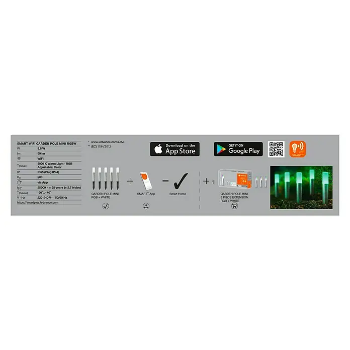 Ledvance Smart+ LED-Gartenspot Garten Pole Mini RGBW - B x H: 22 x 227 mm - Verpackung