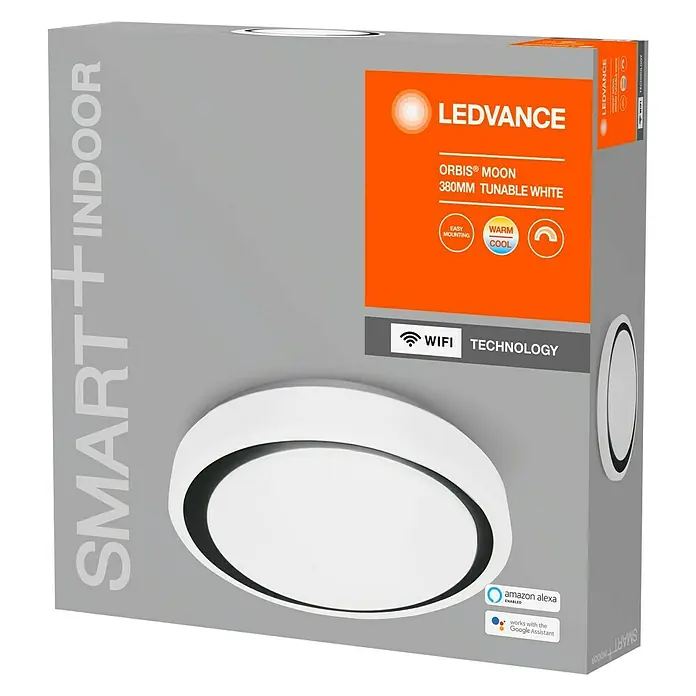 Ledvance Smart+ WiFi LED-Deckenleuchte rund Ceiling Moon CCT 38cm - 26 W, Ø x H: 380 x 85 mm, Weiß/Schwarz - Diagonale Ansicht