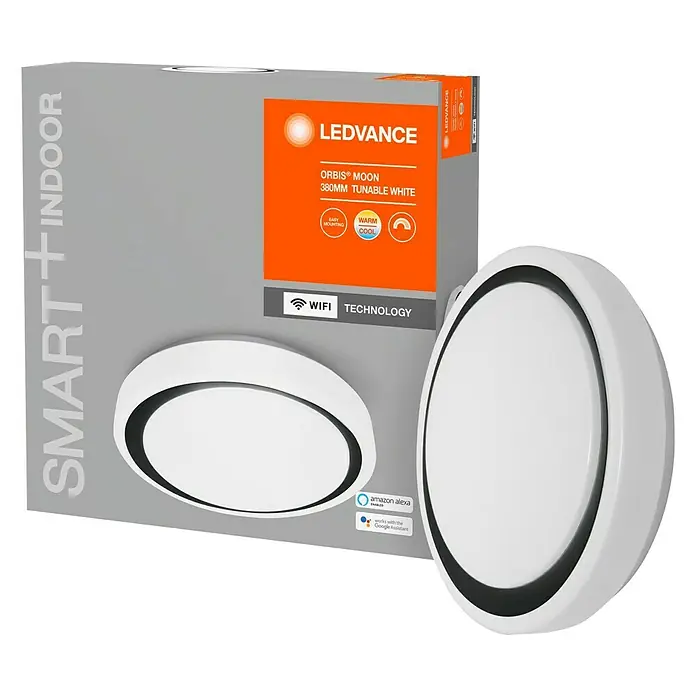 Ledvance Smart+ WiFi LED-Deckenleuchte rund Ceiling Moon CCT 38cm - 26 W, Ø x H: 380 x 85 mm, Weiß/Schwarz - Diagonale Ansicht