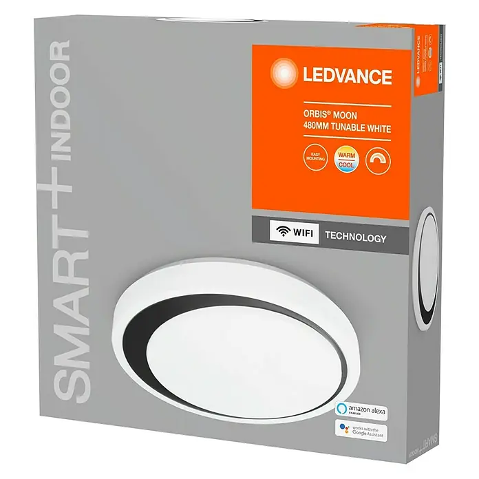 Ledvance Smart+ WiFi LED-Deckenleuchte rund Ceiling Moon CCT 48cm - 32 W, Ø x H: 480 x 86 mm, Weiß/Schwarz - Diagonale Ansicht