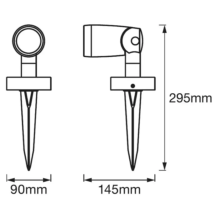 Ledvance Smart+ LED-Gartenspot Garten Spottwallspike RGBW EXT - L x B x H: 145 x 90 x 295 mm - Skizze