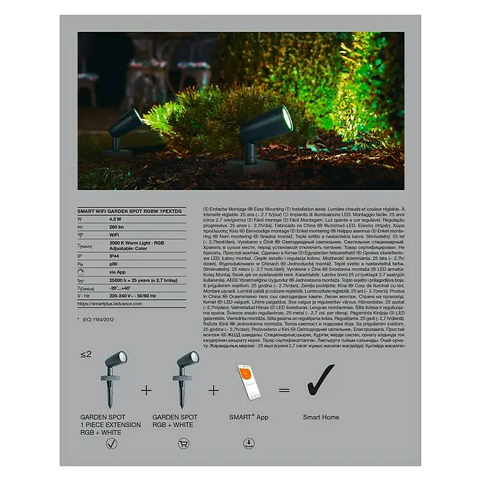 Ledvance Smart+ LED-Gartenspot Garten Spottwallspike RGBW EXT - L x B x H: 145 x 90 x 295 mm - Verpackung