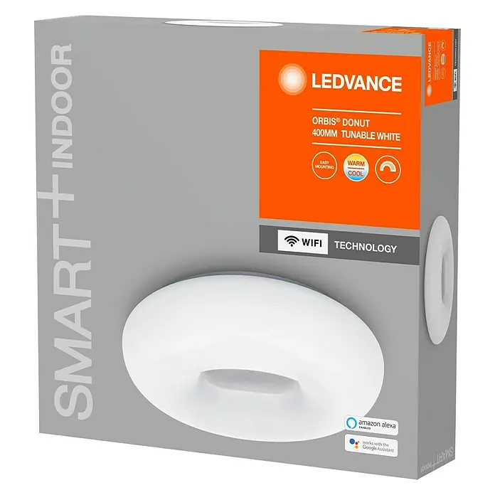 Ledvance Smart+ WiFi Okrugla stropna LED svjetiljka - 26 W, Ø x V: 400 x 85 mm, Bijele boje - Dijagonalni pogled