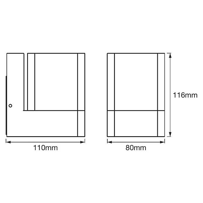 Ledvance Smart+ LED-Außenwandleuchte Wall Postcube Up RGBW GR - 110 x 80 x 116 mm, IP44 - Skizze