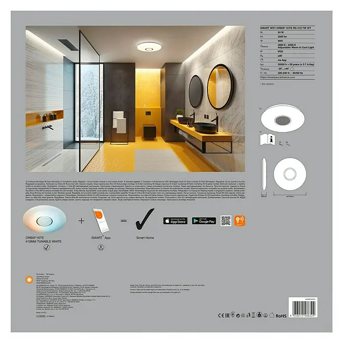 Ledvance Smart+ WiFi LED-Deckenleuchte rund Ceiling Kite CCT 35cm - 24 W, Ø x H: 410 x 68 mm, Weiß - Verpackung