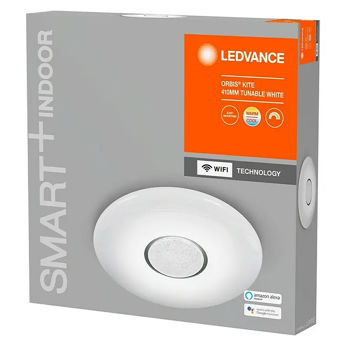Ledvance Smart+ WiFi LED-Deckenleuchte rund Ceiling Kite CCT 35cm - 24 W, Ø x H: 410 x 68 mm, Weiß - Diagonale Ansicht