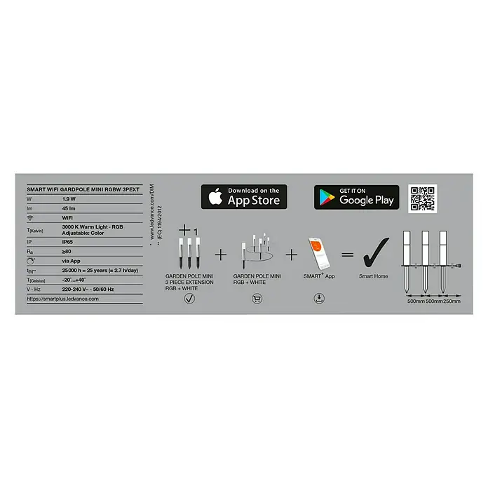 Ledvance Smart+ LED-Gartenspot Garten Pole Mini RGBW EXT. - Ø x H: 22 x 227 mm - Verpackung
