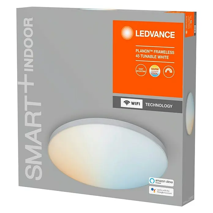 Ledvance Smart+ WiFi LED-Panel rund Framelesspanel RD CCT 40 - 28 W, Ø x H: 450 x 65 mm, Weiß - Diagonale Ansicht