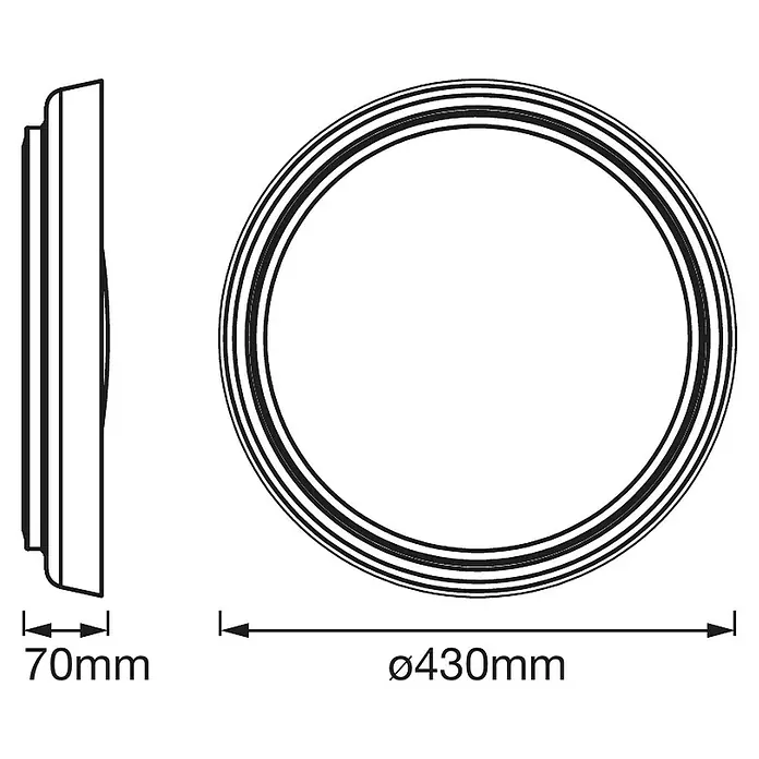 Ledvance Smart+ WiFi LED-Deckenleuchte rund Ceiling Plate CCT - 26 W, Ø x H: 430 x 70 mm, Grau - Skizze