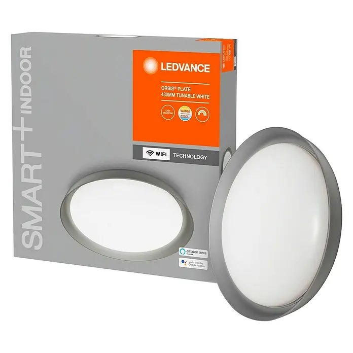 Ledvance Smart+ WiFi LED-Deckenleuchte rund Ceiling Plate CCT - 26 W, Ø x H: 430 x 70 mm, Grau - Vorderansicht