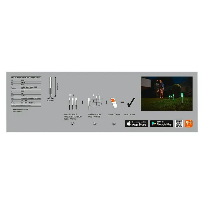 Ledvance Smart+ LED-Gartenspot Garten Pole RGBW EXT. - Ø x H: 38 x 365 mm - Verpackung