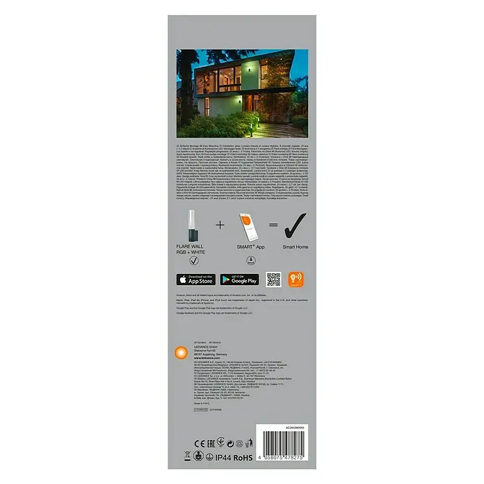 Ledvance Smart+ LED-Gartenspot Lantern Flare Wall RGBW GR - L x B x H: 98 x 66 x 331 mm - Verpackung