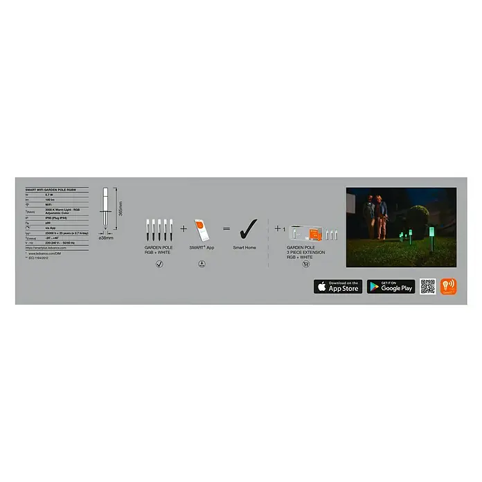 Ledvance Smart+ LED-Gartenspot Garten Pole RGBW - B x H: 38 x 365 mm - Verpackung
