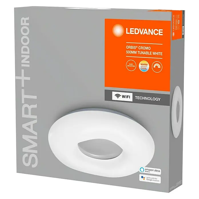 Ledvance Smart+ WiFi LED-Deckenleuchte rund Ceiling Cromo CCT - 30 W, Ø x H: 500 x 89 mm, Weiß - Vorderansicht