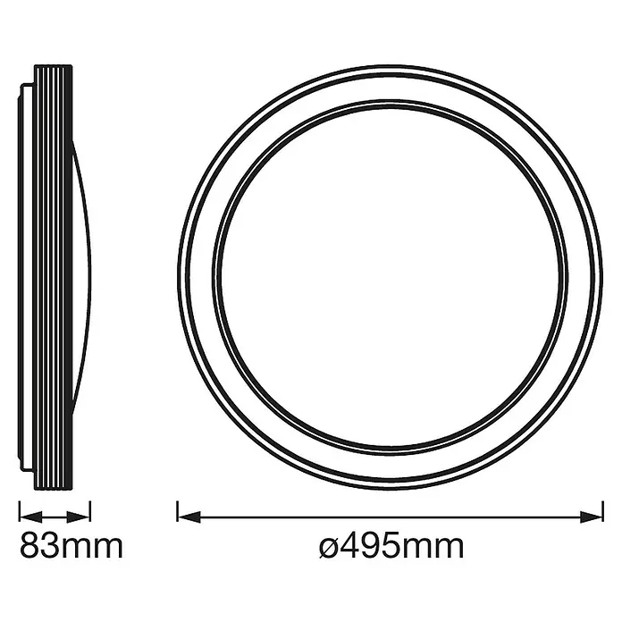 Ledvance Smart+ WiFi LED-Deckenleuchte rund Ceiling Frame CCT - Ø x H: 495 x 83 mm, Weiß - Skizze