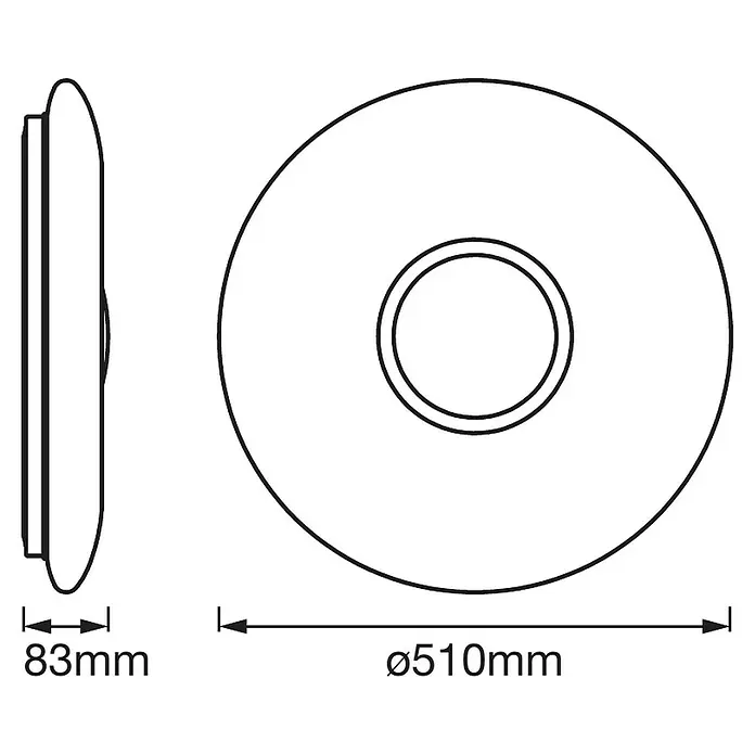 Ledvance Smart+ WiFi LED-Deckenleuchte rund Ceiling Kiteplate CCT - 32 W, Ø x H: 510 x 83 mm, Weiß - Skizze
