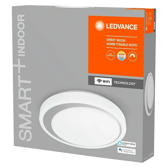 Ledvance Smart+ WiFi LED-Deckenleuchte rund Ceiling Moon CCT - 32 W, Ø x H: 480 x 86 mm, Weiß/Silber - Vorderansicht