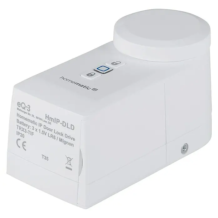 Homematic IP Funk-Türschlossantrieb HmIP-DLD - Weiß, Batteriebetrieben, 36 x 56 x 118 mm - Diagonale Ansicht