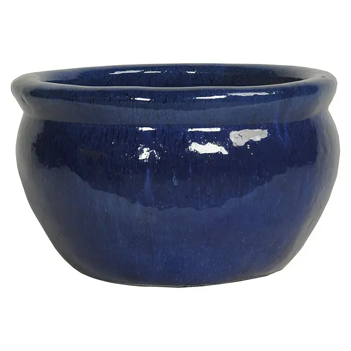 Pflanztopf Venezia - Ø x H: 45 x 27 cm, Keramik, Glasiert, Blau - Vorderansicht