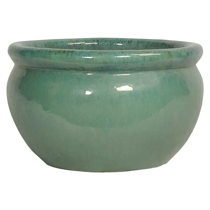 Pflanztopf Venezia - Ø x H: 25 x 17 cm, Keramik, Glasiert, Jadegrün - Vorderansicht