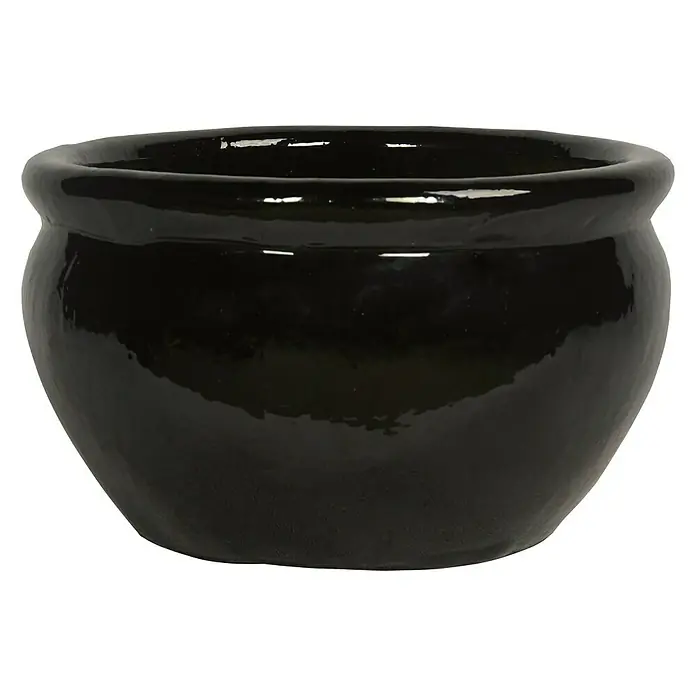 Pflanztopf Venezia - Ø x H: 25 x 17 cm, Keramik, Glasiert, Schwarz - Vorderansicht