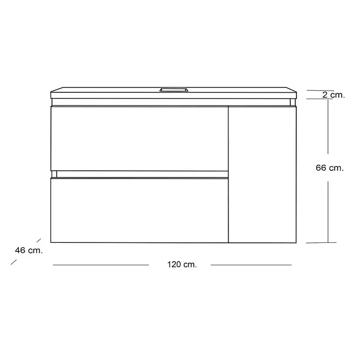 Mueble de lavabo Farbe - 46 x 120 x 66 cm, Rosa, Mate - Dibujo técnico