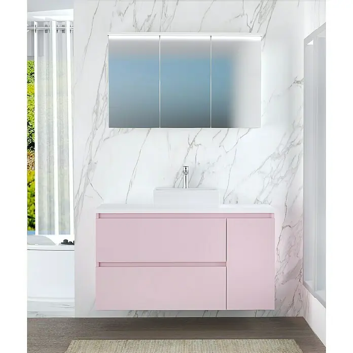 Mueble de lavabo Farbe - 46 x 120 x 66 cm, Rosa, Mate - Foto ambiente