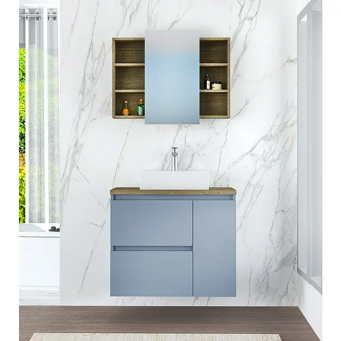 Mueble de lavabo Farbe - 46 x 80 x 66 cm, Azul, Mate - Foto ambiente