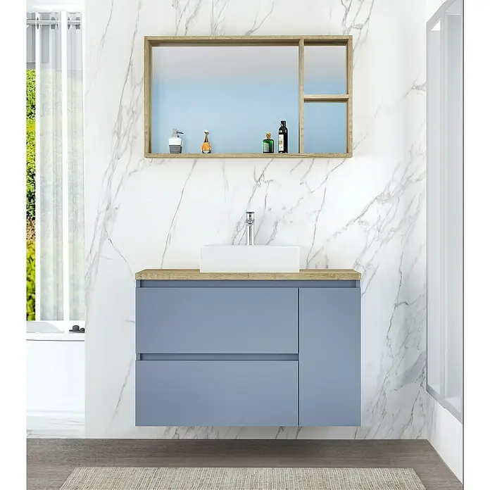 Mueble de lavabo Farbe - 46 x 90 x 66 cm, Azul, Mate - Foto ambiente