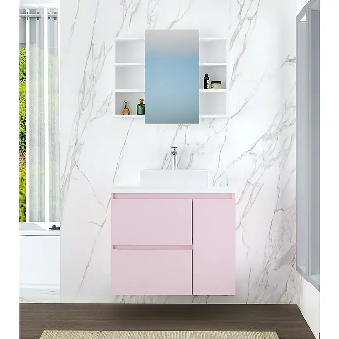 Mueble de lavabo Farbe - 46 x 70 x 66 cm, Rosa, Mate - Foto ambiente